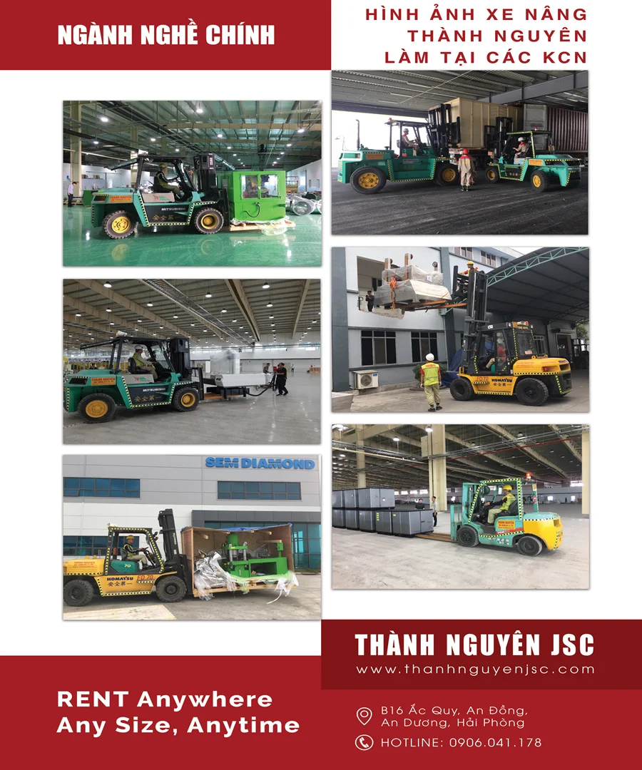 Xe nâng hàng bốc dỡ máy móc tại cho thuê xe nâng tại hải phòng (thi công nâng hạ thực tế tại công trình) - Thành Nguyên